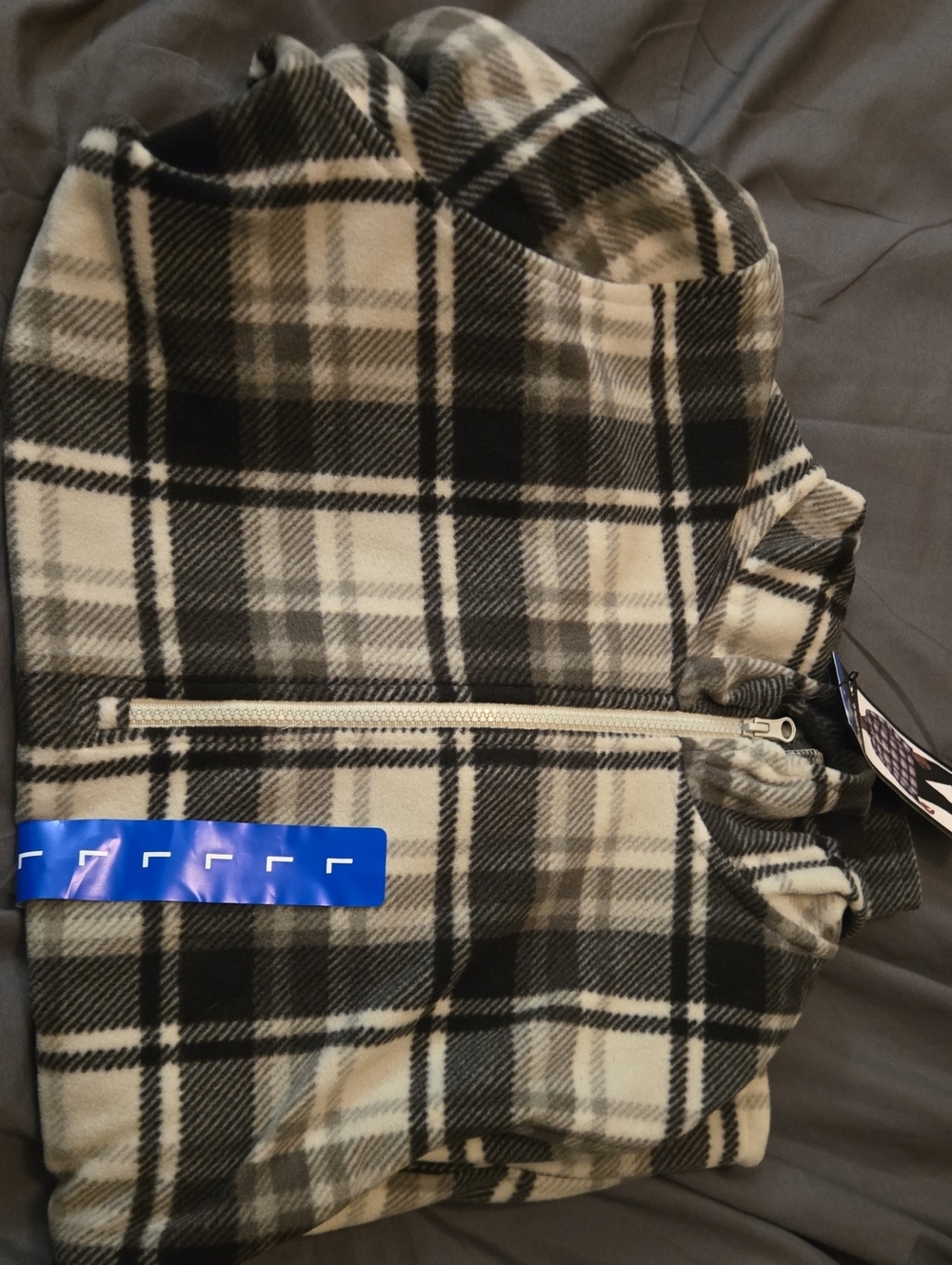 Large O'Neill Gray, Black & Cream Plaid Teddy Zip Jacket With Hood